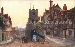 11751681 Warwick Warwick West Gate And Leicester Hospital Colour Drawing By W. Q - Autres & Non Classés