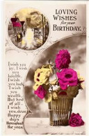 F56. Vintage Greetings Postcard. Basket Of Tinted Roses. - Anniversaire