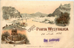 Gruss Aus Porta Westfalica Im Winter - Litho - Porta Westfalica