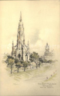 11750329 Edinburgh The Scott Monument Drawing By A. Allan Kuenstlerkarte Edinbur - Andere & Zonder Classificatie