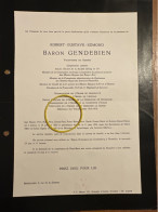 Baron Gendebien Coöperateur Salesien Solvay & Co *1885 Ixelles +1954 Bxl Drugman Washer Jooris Servagnat Henry De Frahan - Avvisi Di Necrologio