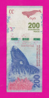 Argentina , 2016-2018- 200 Pesos. Obverse Ballena Franca Austral.Reverse Penisula Valdes - - Argentina