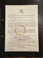 Baron Joe Herry *1889+1943 Bruxelles Mariakerke Lez Gand Ministre Plenipotentiaire Roi Des Belges De Kerchove De Denterg - Décès