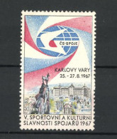 Reklamemarke Karlovy Vary, V. Sportovni A Kulturni Slavnosti Spojaru 1967, Stadtansicht  - Erinnofilie