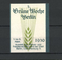 Reklamemarke Berlin, Ausstellung Grüne Woche 1930, Ähre Als Messelogo  - Erinnophilie