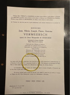 Messire Jean Vermeersch Epoux De Craecker Major Guerre *1894 Bruxelles +1952 Termonde Amand De Mendieta De Bruyn Fraters - Décès