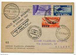 Volo Sperimentale Biella/Milano Del 12.10.47 - Cartolina Per Milano - Airmail