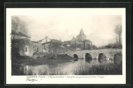 CPA Jazeneuil, L`Eglise Et Le Pont, Vue Prise Rive Gauche En Aval De La Vonne  - Other & Unclassified
