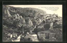 CPA Fontaine-de-Vaucluse, Vue Panoramique De La Vallée, Les Usines Et Le Chateau De Petrarque  - Autres & Non Classés