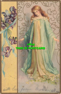 R603375 Greeting Card. A Woman In A Long Blue Dress. Tuck. Art Series 963. 1904 - Wereld