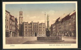 AK Zittau, Markt Mit Rathaus Und Marsbrunnen  - Zittau