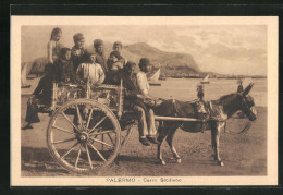 Cartolina Palermo, Carro Siciliano, Italiener Mit Eselgespann  - Donkeys