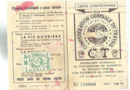 PG / CARTE 1966 SYNDICALE CGT  Avec Ses Timbres Adhèrent  SYNDICAT C.G.T  TIMBRE TAMPON CACHET - Tessere Associative