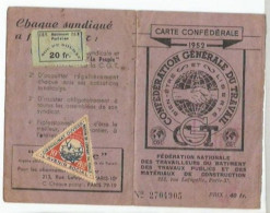 PG / CARTE 1952 SYNDICALE CGT  Avec Ses Timbres Adhèrent  SYNDICAT C.G.T  TIMBRE TAMPON CACHET - Mitgliedskarten