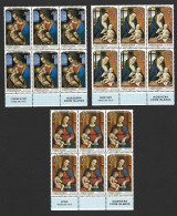 Penrhyn Island 1975 Christmas Virgin Mother And Child Paintings Set Of 3 MNH Matched Inscription Blocks Of 6 - Penrhyn