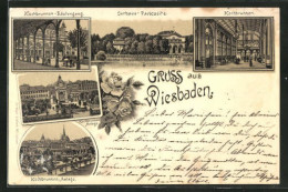 Lithographie Wiesbaden, Curhaus, Kochbrunnen  - Wiesbaden