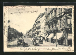 AK Wiesbaden, Rheinstrasse Mit Strassenbahn & Ladengeschäft, Cigarren  - Wiesbaden