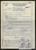 Belgium Parcel Stamps Sc. Q348 On Document DC1724 “Certificate For Obtaining A Social Subscription" Tuin-Nord 30.11.65. - Documentos & Fragmentos