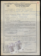 Belgium Parcel Stamps Sc. Q348 On Document DC1724 “Certificate For Obtaining A Social Subscription" Charleroi 2.12.65. - Documenten & Fragmenten