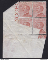 1926 Regno Di Italia, N° 127+127aa MNH** Blocco Di 4 Stampa Incompleta Con Nume - Altri & Non Classificati