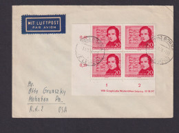 DDR Brief MEF 542 DV Viererblock Bogeecke Eckrand Druckvermerk Destination Borna - Storia Postale