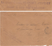 RARE TRESOR ET POSTES *12*  ENV 1918 LIEUT-COLONEL FRANCHET D'ESPEREY (FRERE DU MARECHAL) LETTRE EN FRANCHISE - WW I