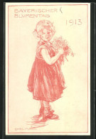 Künstler-AK Bayerischer Blumentag 1913, Mädchen Mit Blumen  - Sonstige & Ohne Zuordnung