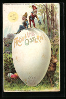 AK Zwei Zwerge Auf Einem Osterei, Osterhase, Ostergruss  - Ostern