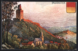 Künstler-AK Falkenstein /Taunus, Blick Auf Kirchturm Und Bergturm Und Wappen  - Taunus