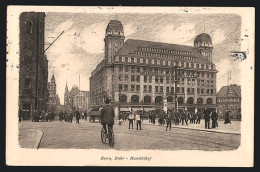 Künstler-AK Essen /Ruhr, Hotel Handelshof Mit Radfahrer  - Essen