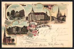 Lithographie Oldenburg / Gr., Grosshzgl. Schloss, St. Lamberti Kirche Und Casinoplatz, Augusteum  - Oldenburg