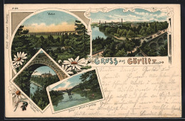 Lithographie Görlitz, Viaduct, Neisse-Ansicht Mit Laufsteg, Totalansicht  - Goerlitz