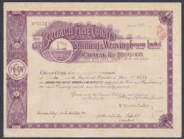 Inde British India Share Certificate Broach Fine Counts Spinning & Weaving Company Limited, Bombay - 1911-35 Roi Georges V