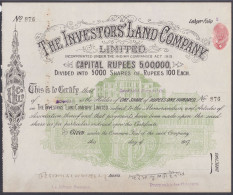 Inde British India 1917 One Anna Share Certificate The Investors Land Company - 1911-35 King George V