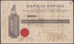 Inde British India 1876 Share Certificate Bank Of Bengal, One Rupee Share Transfer Stamps - 1882-1901 Impero