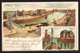 Lithographie Köln, Hafen Mit Brücke  - Köln