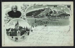 Lithographie Arenberg, Kirche, Dampfer Vor Ehrenbreitstein, Pastor J. B. Kraus  - Sonstige & Ohne Zuordnung