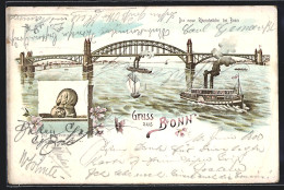 Lithographie Bonn, Rheinbrücke Mit Brückenmännchen  - Bonn