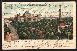 Künstler-AK Berlin-Tiergarten, Reichstagsgebäude Und Siegessäule  - Tiergarten