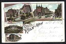 Lithographie Köln-Neustadt, Hohenzollern-Ring, Hohenstaufen-Ring, Theater, Flora  - Teatro