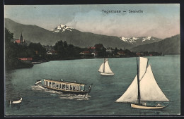 AK Tegernsee, Segelboote Und Motorboot Vor Ortschaft  - Tegernsee