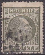 Ned. Indië: 1870 Koning Willem III 1 Cent Grijsgroen Lijntanding 13¼ X 14 NVPH 3 C - Niederländisch-Indien