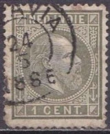 Ned. Indië: 1870 Koning Willem III 1 Cent Grijsgroen Type II Kamtanding 13½  : 13¼  Gr. G.  NVPH 4 E - Netherlands Indies
