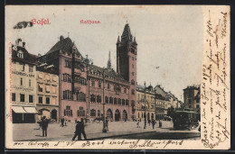 AK Basel, Strassenbahn Am Rathaus  - Strassenbahnen