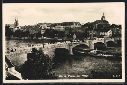 AK Basel, Dampfer Passiert Eine Rheinbrücke  - Basel
