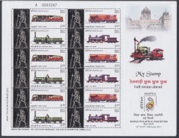 Inde India 2011 MNH MYSTAMP Sheet Steam Train, Railway, Railways, Trains, Engine, Mahatma Gandhi, Indipex Exhibition - Ongebruikt