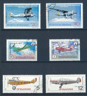 6 Timbres Oblitérés ROUMANIE, AFGHANISTAN, BULGARIE XIV-12 Avions Biplan, à Hélice Et à Réaction - Avions