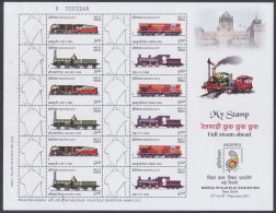 Inde India 2011 MNH MYSTAMP Sheet Steam Train, Railway, Railways, Trains, Engine, Mahatma Gandhi, Indipex Exhibition - Unused Stamps