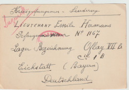 Card To A Belgian Prisoner Of War In Germany, Oflag VII B Located In Eichstätt, Bavaria, About 100 Km N Of Munich - Militaria