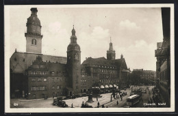 AK Chemnitz, Strassenbahnstop Auf Dem Markt  - Strassenbahnen